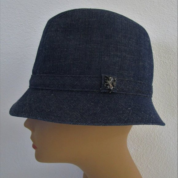 Dark Blue Denim Bucket Trilby Unisex Hat Bendels Cotton London - Picture 1 of 9